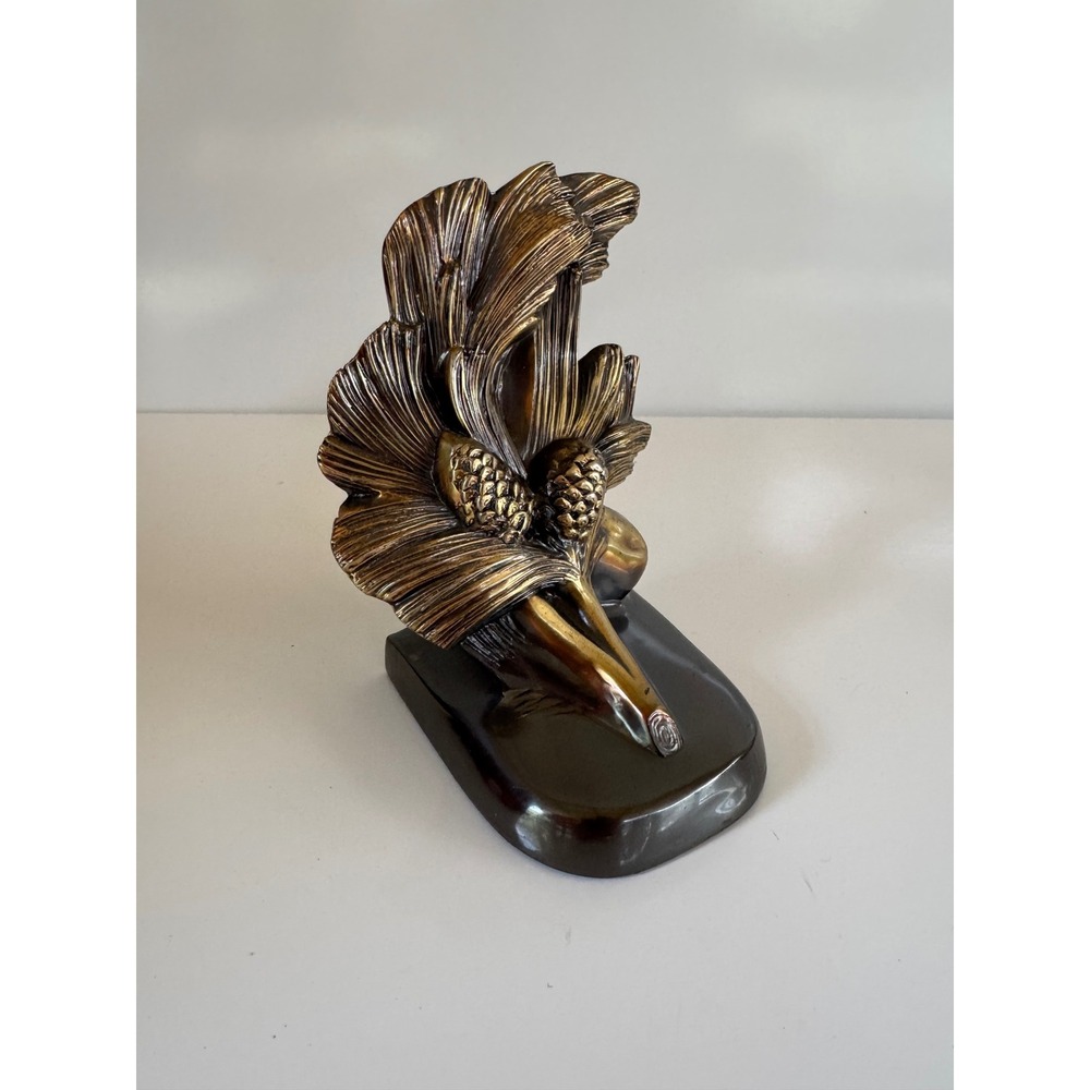 Vintage Bronze Tone Cornucopia Wheat Sheaf Sculpture Decorative Bookend 6in